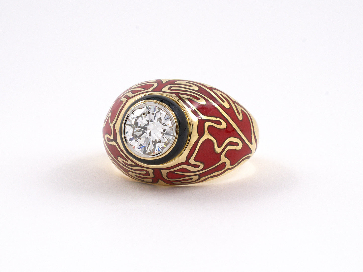 902031 - SOLD - Cerro Gold Platinum GIA Diamond Enamel Oak Leaf Ring
