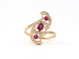 902049 - Victorian Gold Ruby Diamond 3-Stone Twist Dinner Ring