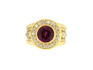 902050 - Kieselstein Cord Circa 1993 Gold Bezel Set Garnet Diamond Cluster Ring