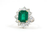 902083 - Circa 1970 Platinum Gold  AGL Emerald Diamond Cluster Ring
