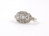 902120 - Art Deco Platinum Diamond 3 Stone Filigree Ring