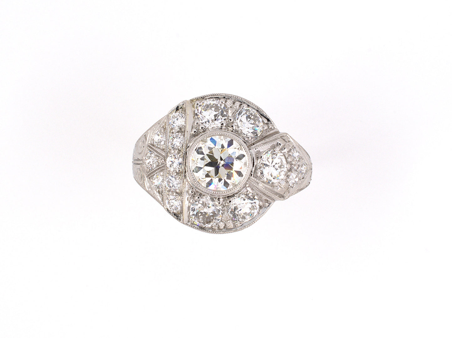 902123 - SOLD - Circa 1940 Platinum Diamond Cluster Cocktail Ring