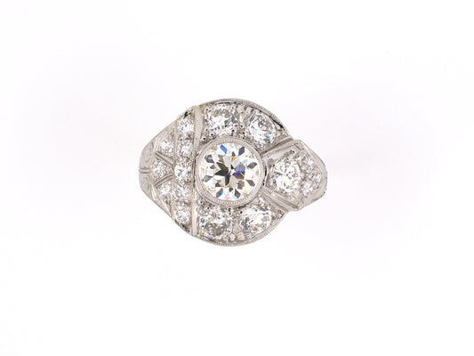 902123 - SOLD - Circa 1940 Platinum Diamond Cluster Cocktail Ring