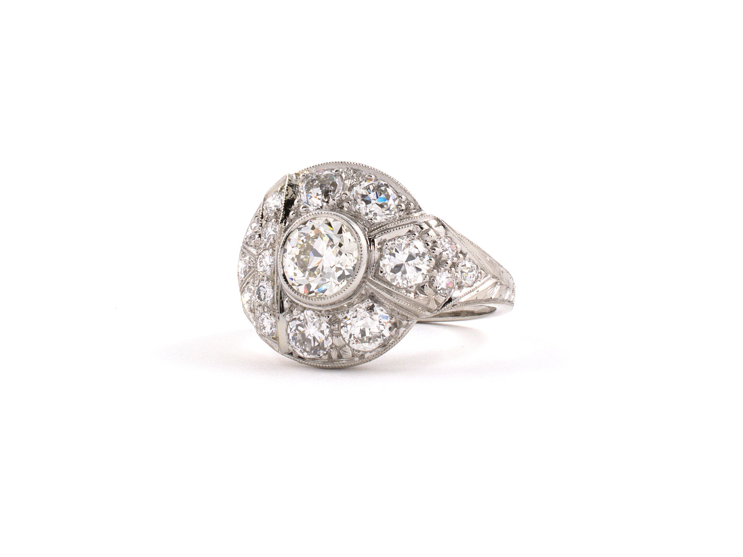 902123 - SOLD - Circa 1940 Platinum Diamond Cluster Cocktail Ring