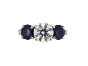 902129 - Circa 1994 Oscar Heyman Platinum GIA Diamond Sapphire 3-Stone Engagement Ring