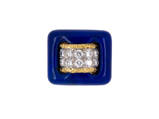 902130 - Circa 1970 Van Cleef & Arpels French Gold Platinum Lapis Diamond Rectangular Domed Ring