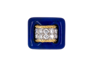 902130 - Circa 1970 Van Cleef & Arpels French Gold Platinum Lapis Diamond Rectangular Domed Ring