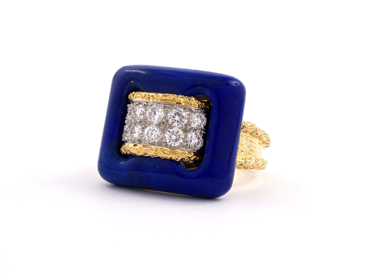 902130 - Circa 1970 Van Cleef & Arpels French Gold Platinum Lapis Diamond Rectangular Domed Ring