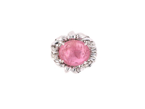 902134 - SOLD - Gold Diamond Pink Tourmaline Carved Leaves Ring