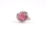 902134 - SOLD - Gold Diamond Pink Tourmaline Carved Leaves Ring