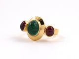 902141 - Lalaounis Gold Cabochon Emerald Burma Ruby 3-Stone Ring