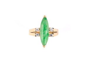 902143 - SOLD - Gold Platinum Jadeite Diamond Navette Shaped Ring