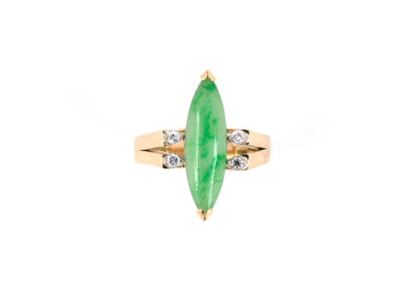 902143 - SOLD - Gold Platinum Jadeite Diamond Navette Shaped Ring