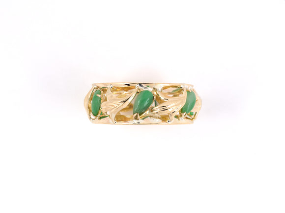 902144 - SOLD - Gold Jadeite Raised Floral Leaf Eternity Wedding-Band Ring