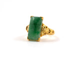 902145 - Gold Rectangular Jadeite Scroll Design Shoulders Ring