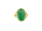 902147 - SOLD - Gold Oval Jadeite Open Swirl Design Shoulder Ring