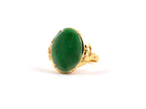 902147 - SOLD - Gold Oval Jadeite Open Swirl Design Shoulder Ring