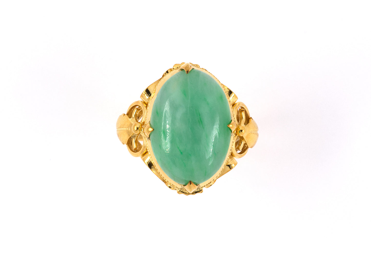 902148 - SOLD - Gold Jadeite Open Scroll Design Ring