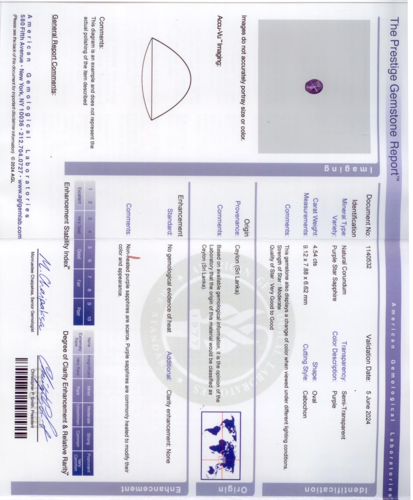 902153 - Platinum AGL Purple Star Sapphire Diamond 3-Stone Ring