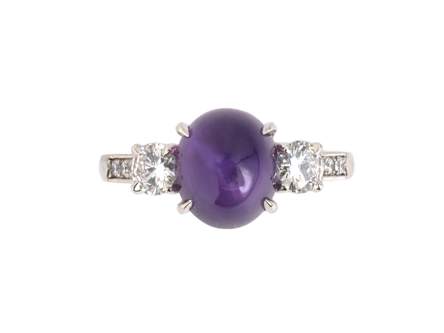 902153 - Platinum AGL Purple Star Sapphire Diamond 3-Stone Ring