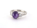 902153 - Platinum AGL Purple Star Sapphire Diamond 3-Stone Ring