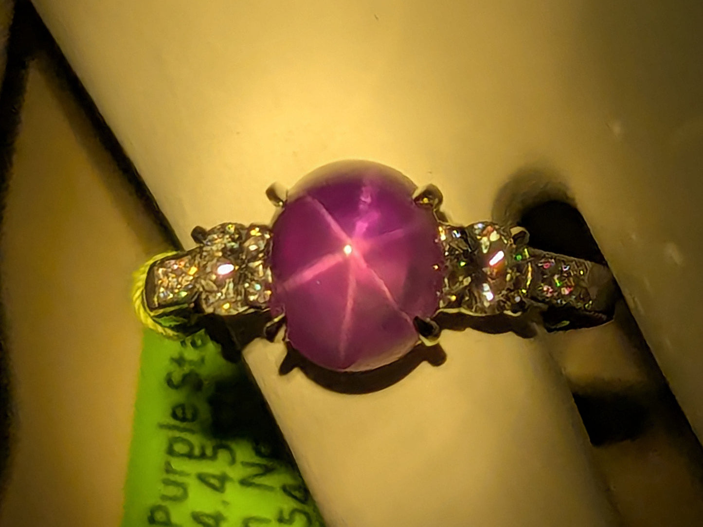 902153 - Platinum AGL Purple Star Sapphire Diamond 3-Stone Ring