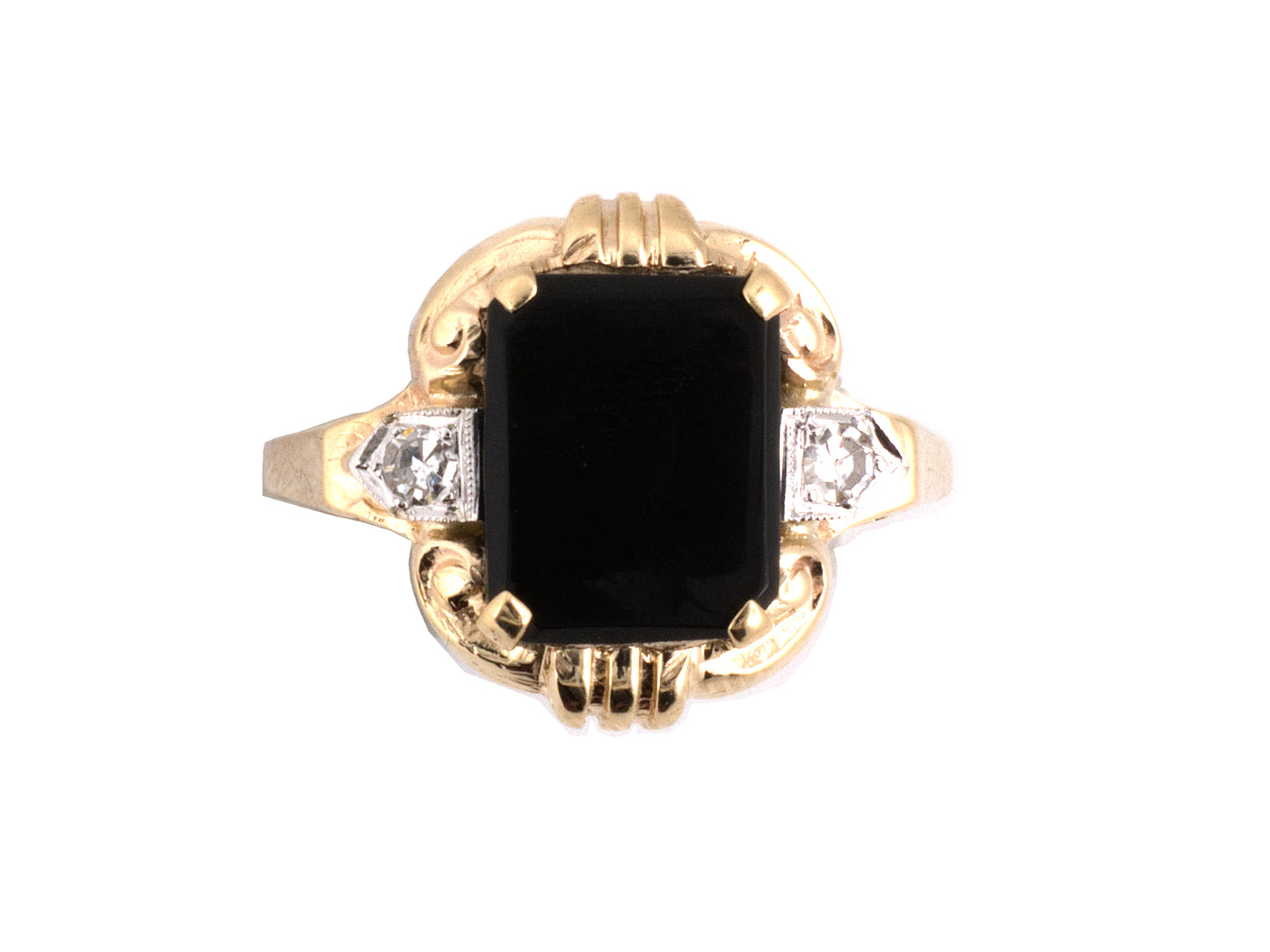 902224 - SOLD - Circa 1950 Gold Diamond Black Onyx Signet Ring