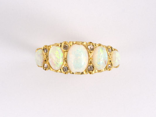 902226 - SOLD - Gold Opal Rose Cut Diamond Ring