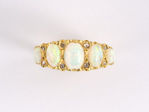 902226 - Gold Opal Rose Cut Diamond Ring