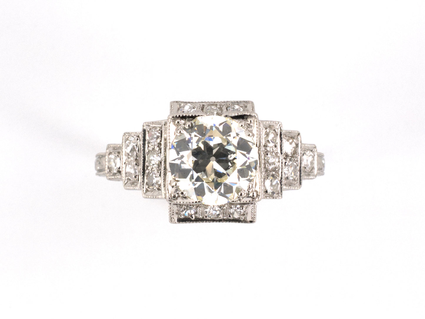 902227 - SOLD - Art Deco Platinum Diamond Chased Engagement Ring
