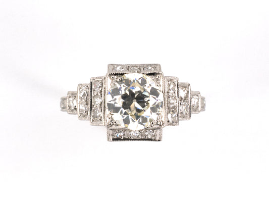 902227 - SOLD - Art Deco Platinum Diamond Chased Engagement Ring