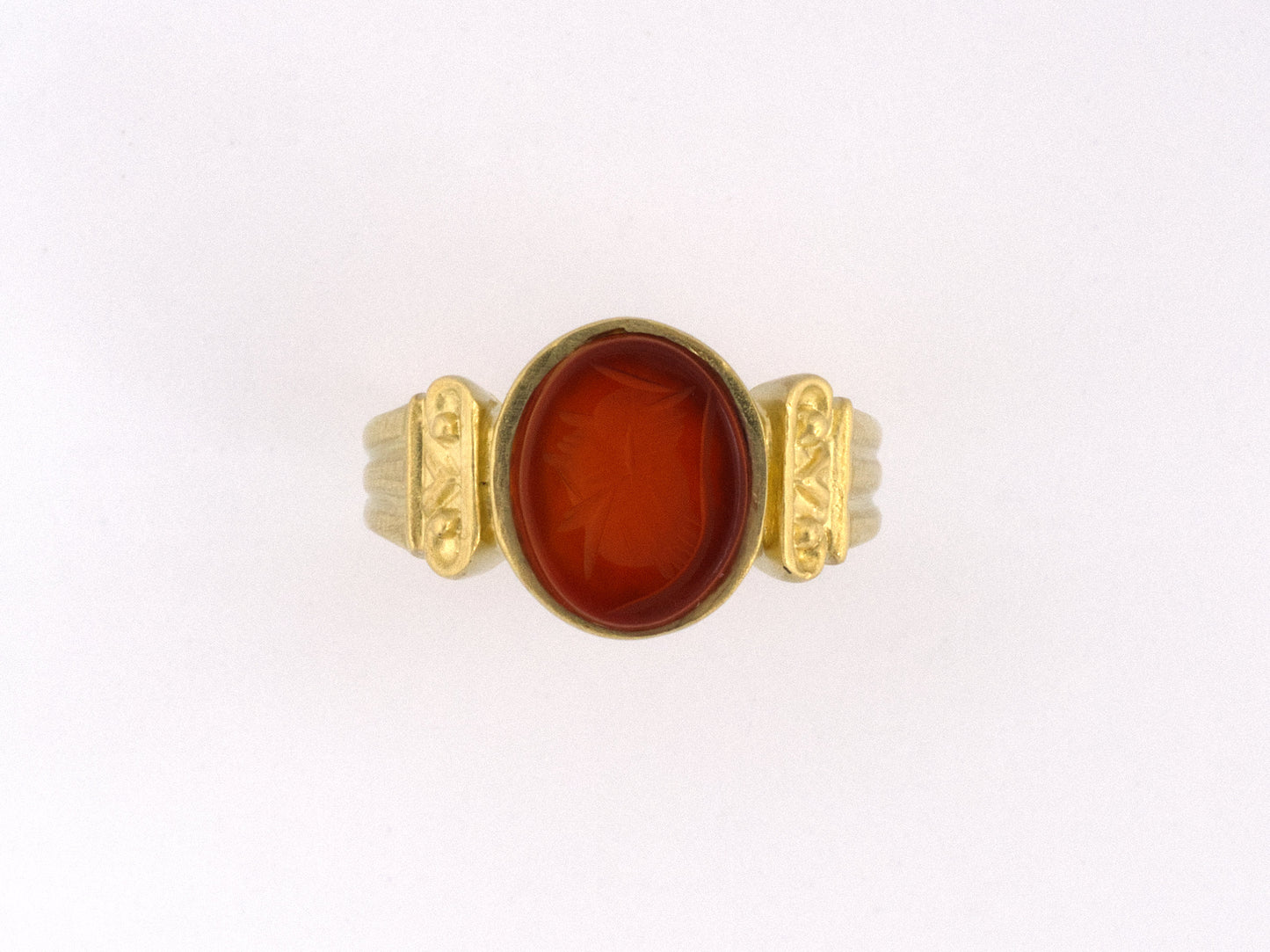 902230 - SOLD - Gold Carnelian Carved Knight Intaglio Ring