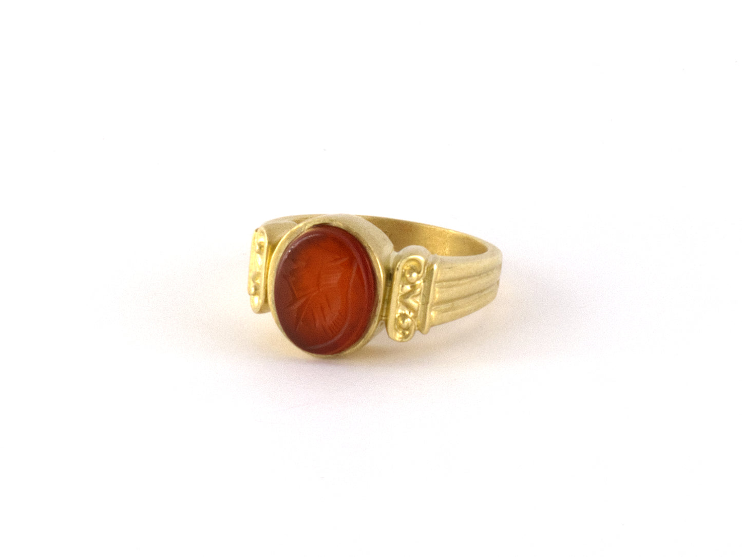 902230 - SOLD - Gold Carnelian Carved Knight Intaglio Ring