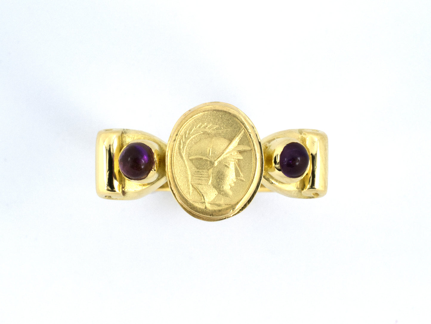 902231 - Gold Amethyst Carved Knight Ring