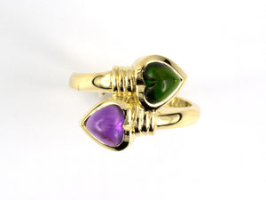 902232 - Gold Amethyst Tourmaline Heart Shape By Pass Ring