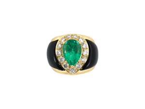 902237 - Gold Diamond Black Onyx AGL Colombian Emerald Ring