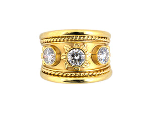 902238 - Gold Diamond Sunburst Motif 3 Stone Ring