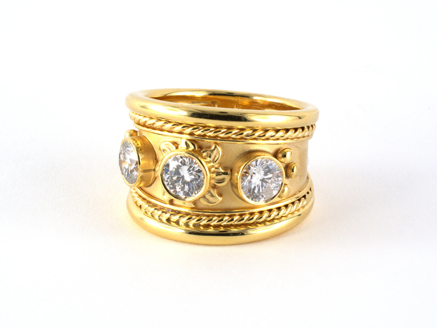 902238 - SOLD - Gold Diamond Sunburst Motif 3 Stone Ring