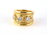 902238 - Gold Diamond Sunburst Motif 3 Stone Ring