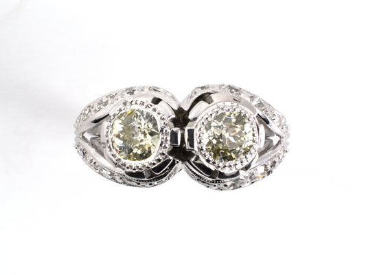 902239 - SOLD - Platinum Diamond 2-Stone Ribbon Ring