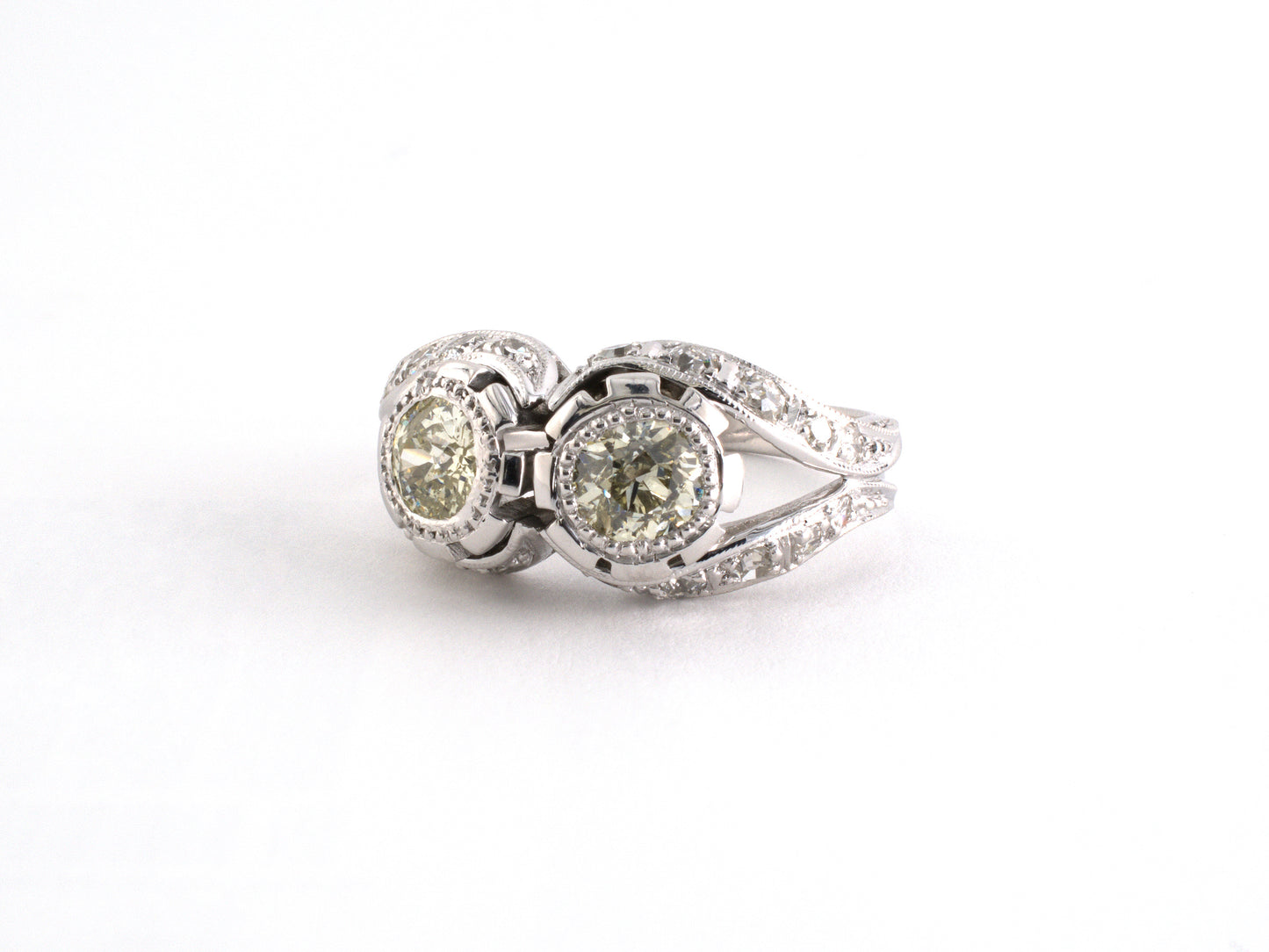 902239 - SOLD - Platinum Diamond 2-Stone Ribbon Ring