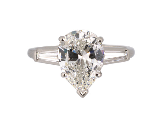902241 - SOLD - Platinum GIA Diamond Handmade Pear Shape Engagement Ring
