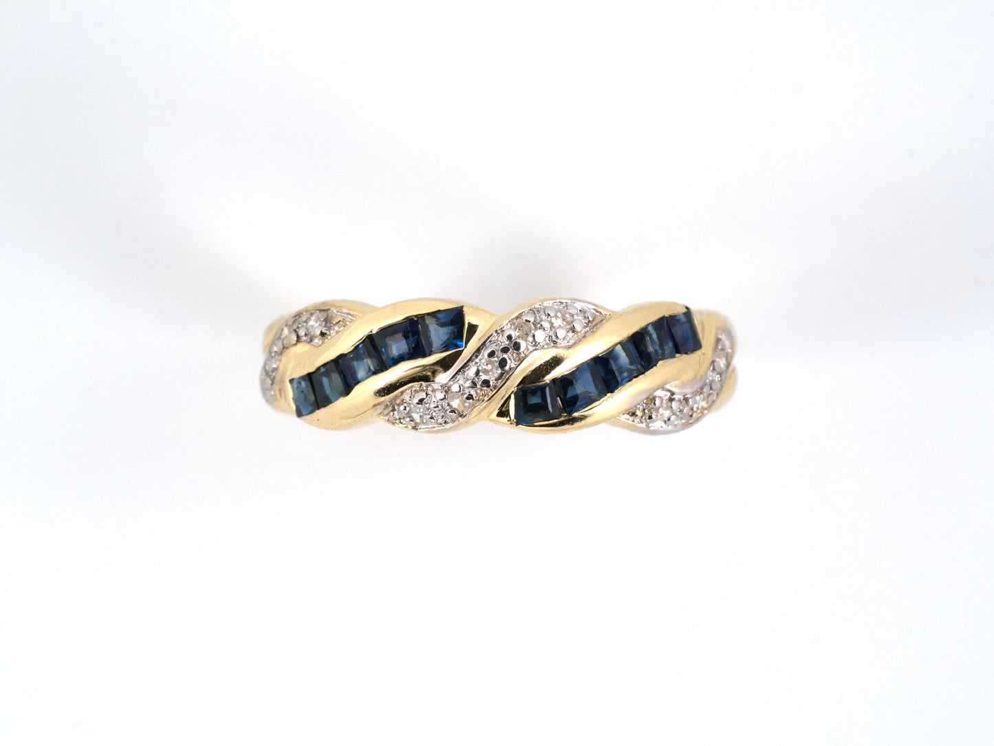 902242 - SOLD - Gold Diamond Sapphire Woven Ring