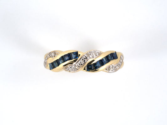 902242 - SOLD - Gold Diamond Sapphire Woven Ring