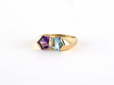 902243 - Gold Diamond Amethyst Aqua 2-Stone Ring