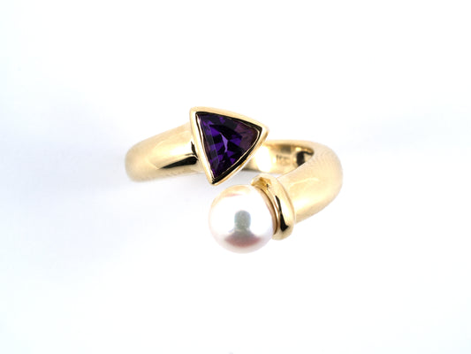 902244 - SOLD - Gold Amethyst Pearl By-Pass Ring