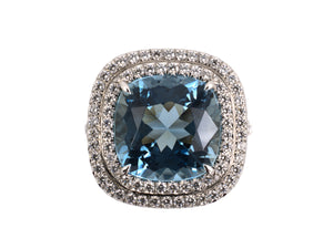 902246 - Platinum Diamond Aqua Soleste Tiffany Cushion Ring