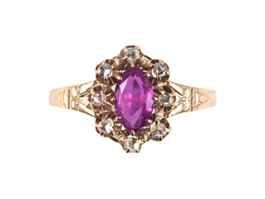 902250 - Victorian Gold Burma Ruby Diamond Cluster Cocktail Ring