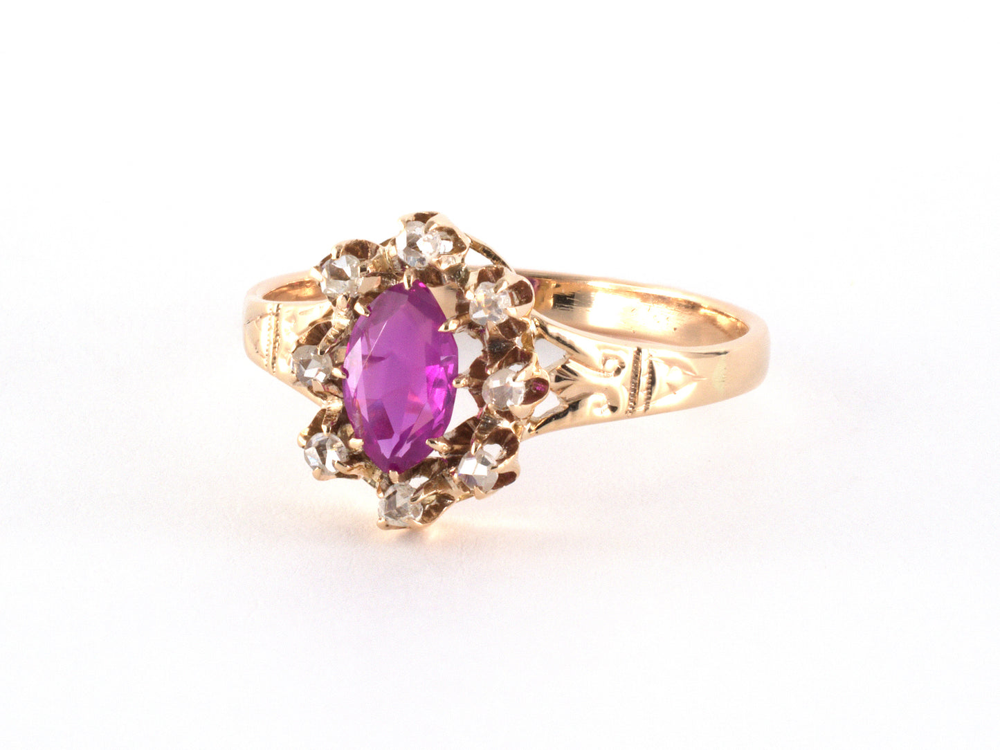 902250 - SOLD - Victorian Gold Burma Ruby Diamond Cluster Cocktail Ring
