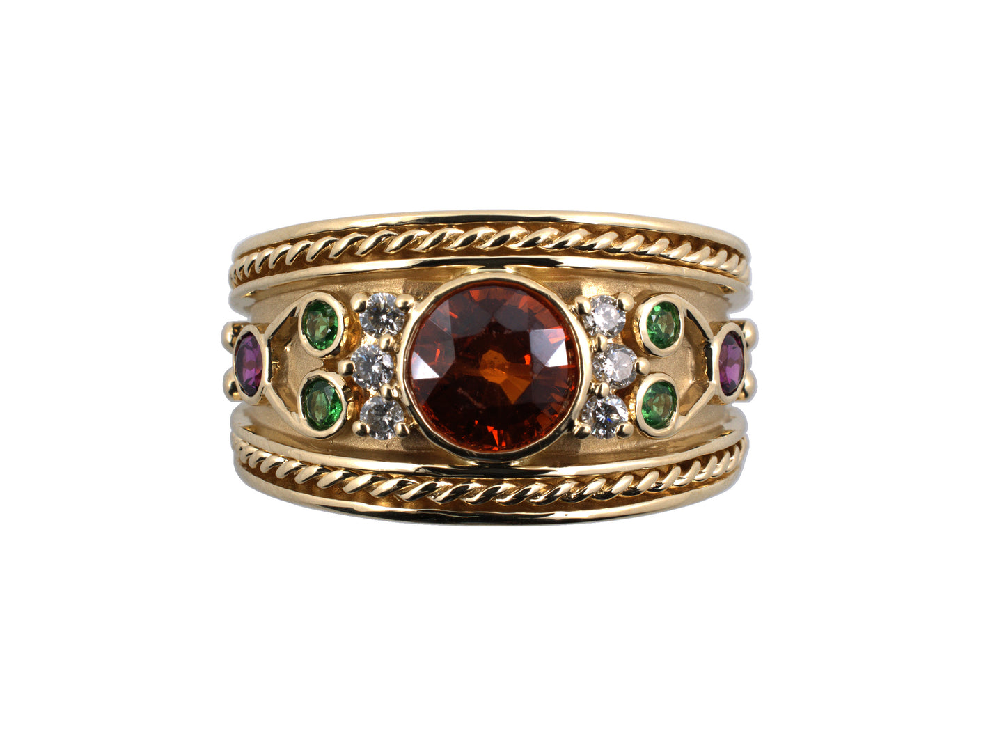 902252 - SOLD - Gold Diamond Spessartite Tsavorite Rhodolite Garnet Ring